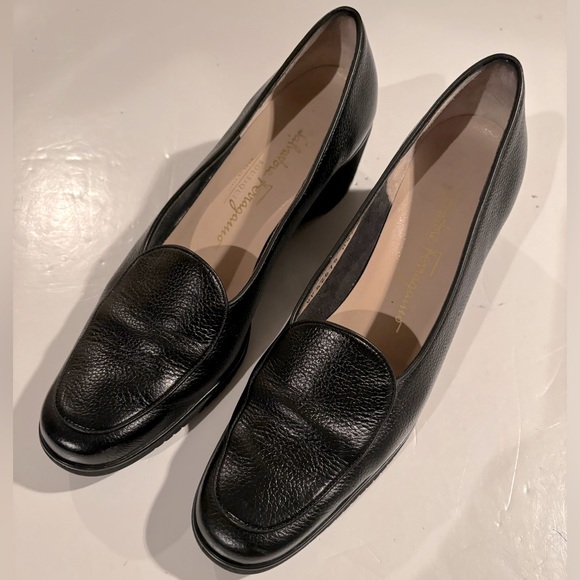 SALVATORE FERRAGAMO Black Leather Wedge SHOES 8 3A - Picture 1 of 15